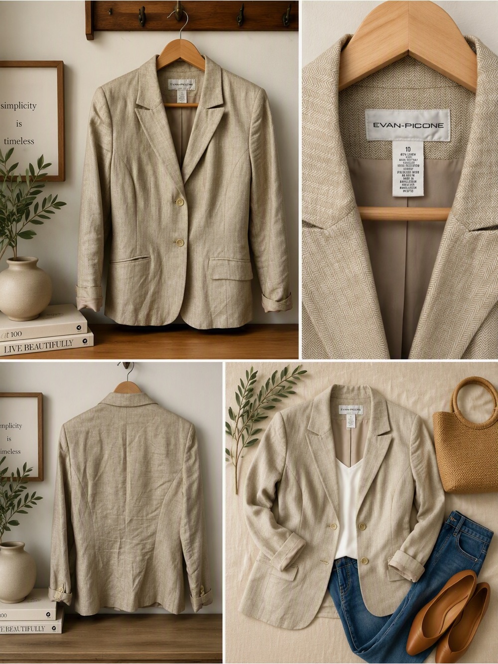 Evan Picone Natural Beige Linen-Blend Women's Blazer